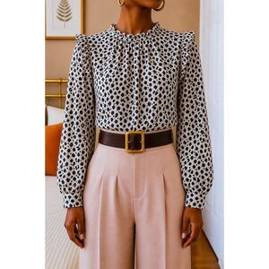 J. Crew Womens Size M Leopard Print Ruffle Blouse Long Sleeve Chic Office